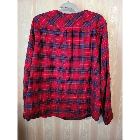 Lands End Womens Red Plaid Flannel Ruffle Front Top Size Large 14 16 - Picture 7 of 7